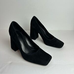 Zara Block Heels Women's Size 8 or EU 38 Square Toe Black Suede Minimalist